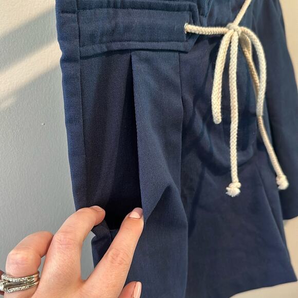 Wishlist Small Navy Blue Pleated Linen Blend Pull On Paper Bag Shorts - Picture 5 of 9